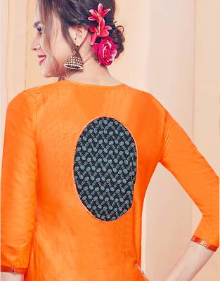 Orange embroidered cotton salwar with dupatta 3