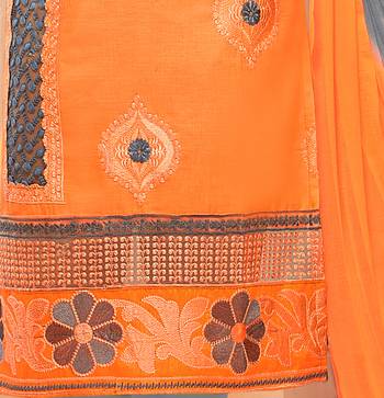 Orange embroidered cotton salwar with dupatta 4