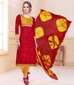 Red embroidered cotton salwar with dupatta
