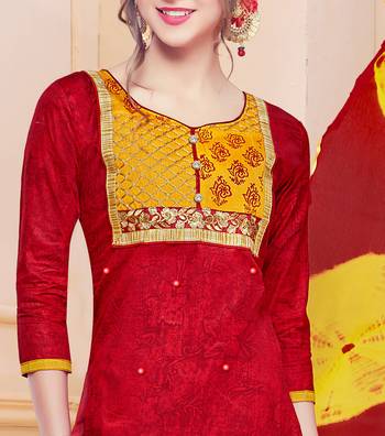 Red embroidered cotton salwar with dupatta 2
