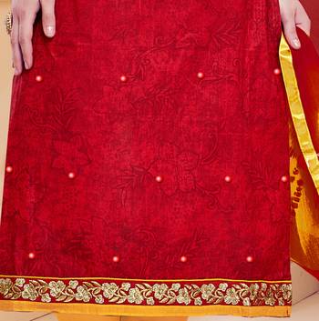 Red embroidered cotton salwar with dupatta 3
