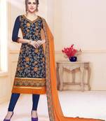 Navy-blue embroidered cotton salwar with dupatta