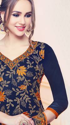 Navy-blue embroidered cotton salwar with dupatta 2