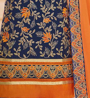 Navy-blue embroidered cotton salwar with dupatta 3