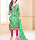 Green embroidered cotton salwar with dupatta