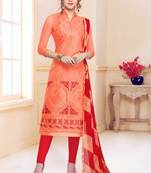 Orange embroidered cotton salwar with dupatta