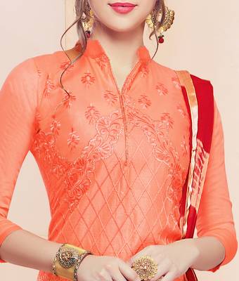 Orange embroidered cotton salwar with dupatta 2
