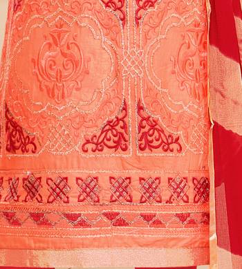 Orange embroidered cotton salwar with dupatta 3