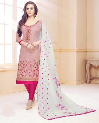 Baby-pink embroidered cotton salwar with dupatta 1