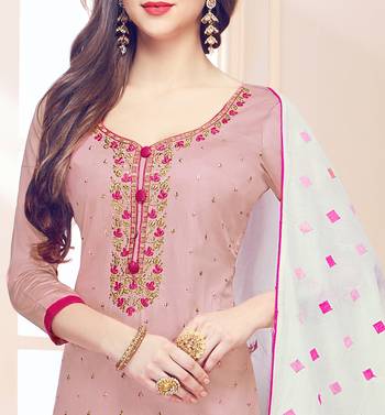 Baby-pink embroidered cotton salwar with dupatta 2