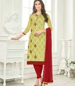Green embroidered cotton salwar with dupatta