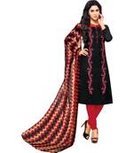 Black & Red Jacquard Cotton Printed & Embroidered Salwar Suit For Women