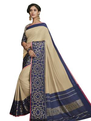 Beige woven art silk saree with blouse 1