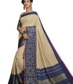 Beige woven art silk saree with blouse