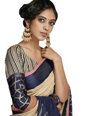 Beige woven art silk saree with blouse 2