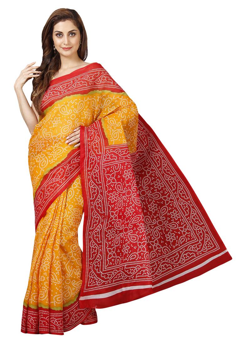 Multicolor printed poly cotton saree with blouse