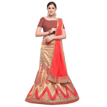 Pink Taffeta Silk Jacquard Lehenga Choli With Dupatta 1
