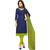 Blue & Parrot Green Cotton Embroidered & Mirror Work Salwar Suit For Women