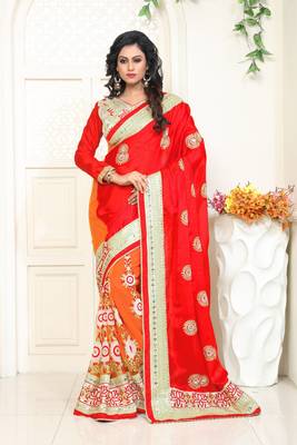 Orange Embroidered Chiffon Saree With Blouse 1