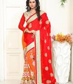 Orange Embroidered Chiffon Saree With Blouse