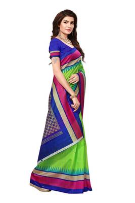 Green printed bhagalpuri saree with blouse 4