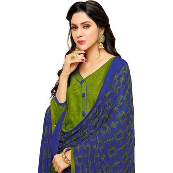 Parrot Green & Blue Cotton Embroidered & Mirror Work Salwar Suit For Women 4