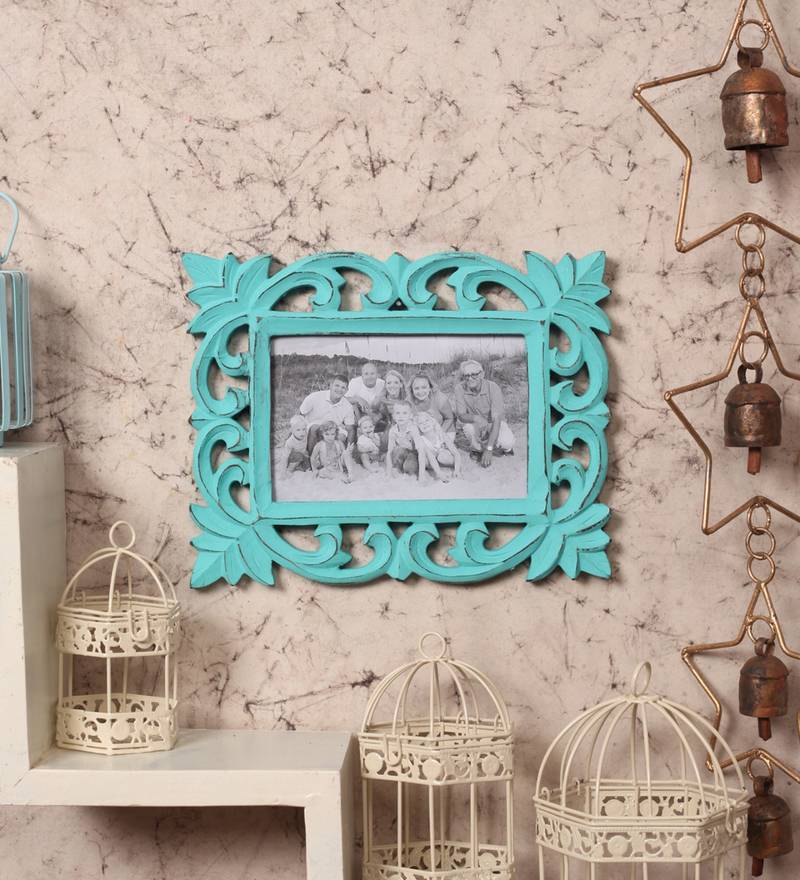 Wooden Handcrafted Photo Frame Distress Finish Turquoise Color ( 4x6 Inch Horizontal)