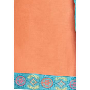 Peach & Sky Blue Cotton Women's Dress Material With Phulkari Dupatta 9