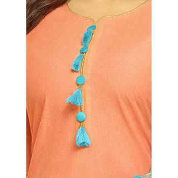 Peach & Sky Blue Cotton Women's Dress Material With Phulkari Dupatta 10