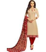 Beige & Maroon Cotton Women's Dress Material With Phulkari Dupatta