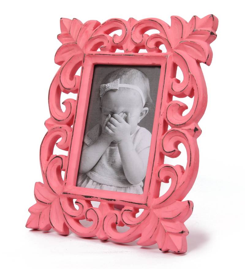Wooden Handcrafted Table Top Photo Frame Distress Finish Pink Color ( 4x6 Inch) Yatha 2679012