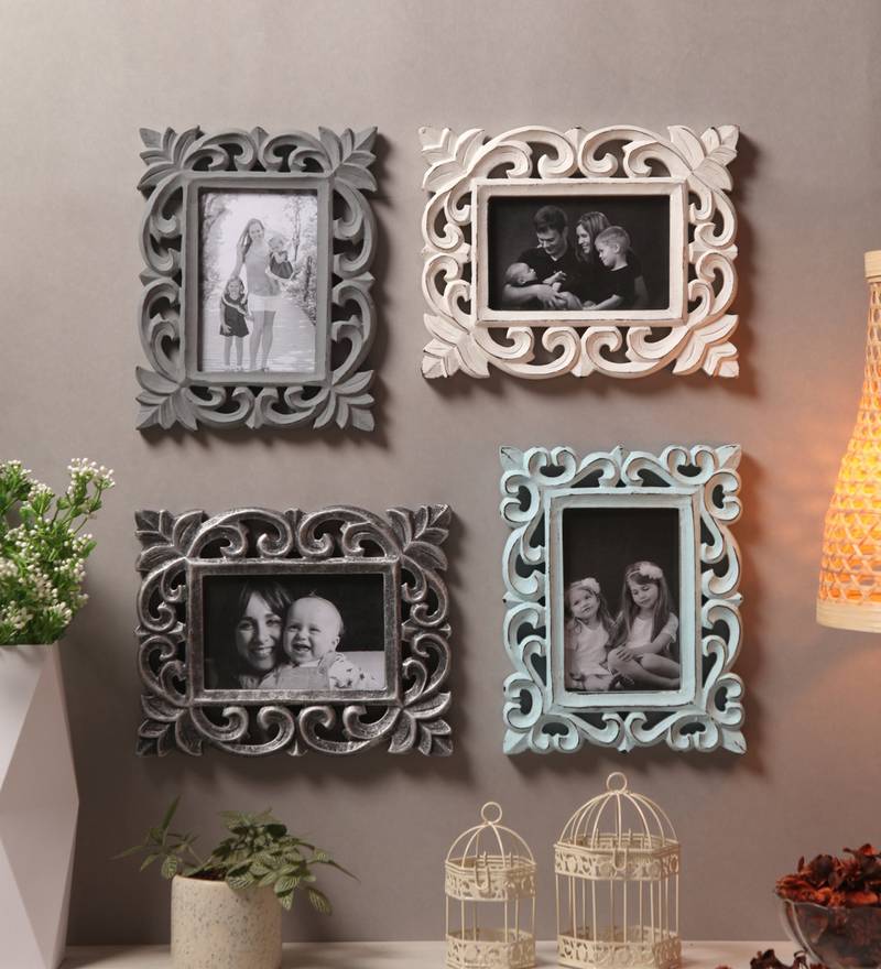 Wooden Handcrafted Collage Photo Frames Distress Finish Wall Hanging (4x6 Set Of 4 Photo Frames-10)