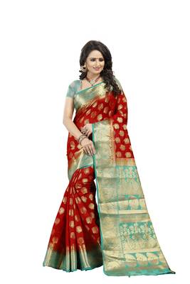 Red Woven Art Silk Banarasi Saree With Blouse 1