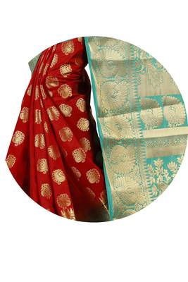 Red Woven Art Silk Banarasi Saree With Blouse 3