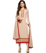 Latest Beige Georgette Embroidered Salwar Suit For Women