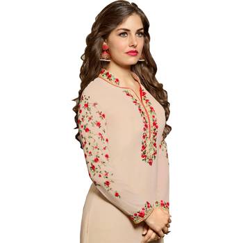Latest Beige Georgette Embroidered Salwar Suit For Women 5