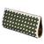 Abqa olive green crystal studded clutch with art silk thread work.
