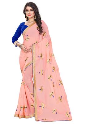 Pink Embroidered Georgette Saree With Blouse 1