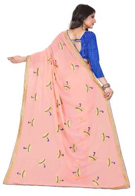 Pink Embroidered Georgette Saree With Blouse 2