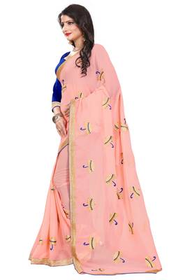 Pink Embroidered Georgette Saree With Blouse 3