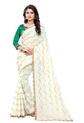 White Embroidered Georgette Saree With Blouse 1