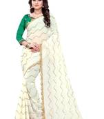 White Embroidered Georgette Saree With Blouse