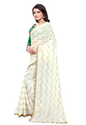 White Embroidered Georgette Saree With Blouse 3