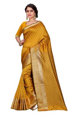 Yellow Woven Saree With Blouse 1