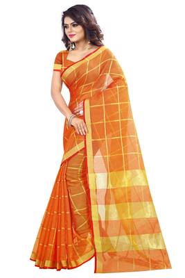 Orange Woven Art Silk Saree With Blouse 3