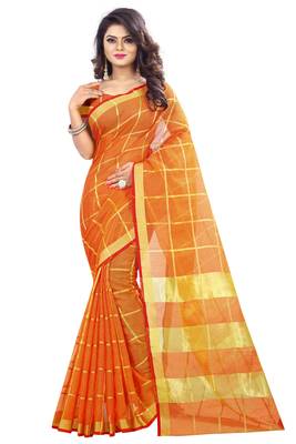 Orange Woven Art Silk Saree With Blouse 4