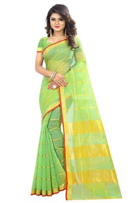 Parrot Green Woven Art Silk Saree With Blouse 1