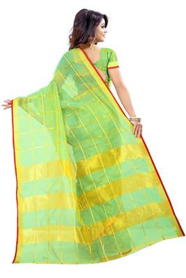 Parrot Green Woven Art Silk Saree With Blouse 2