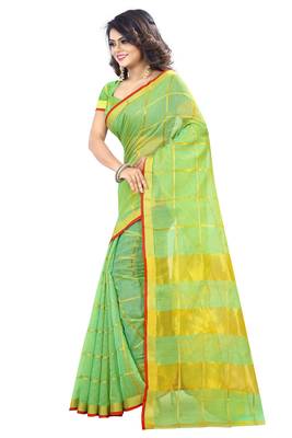 Parrot Green Woven Art Silk Saree With Blouse 3