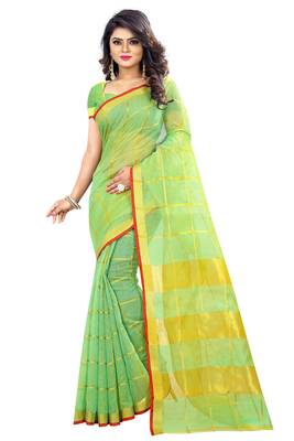 Parrot Green Woven Art Silk Saree With Blouse 4
